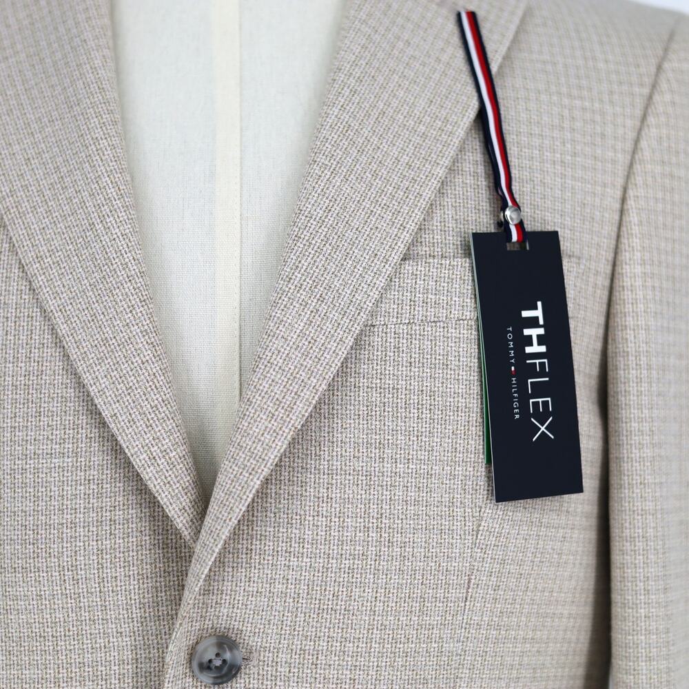 Tommy Hilfiger Men's White/Tan Check Conrad Modern-Fit Suit Blazer Size 44S - Picture 4 of 12